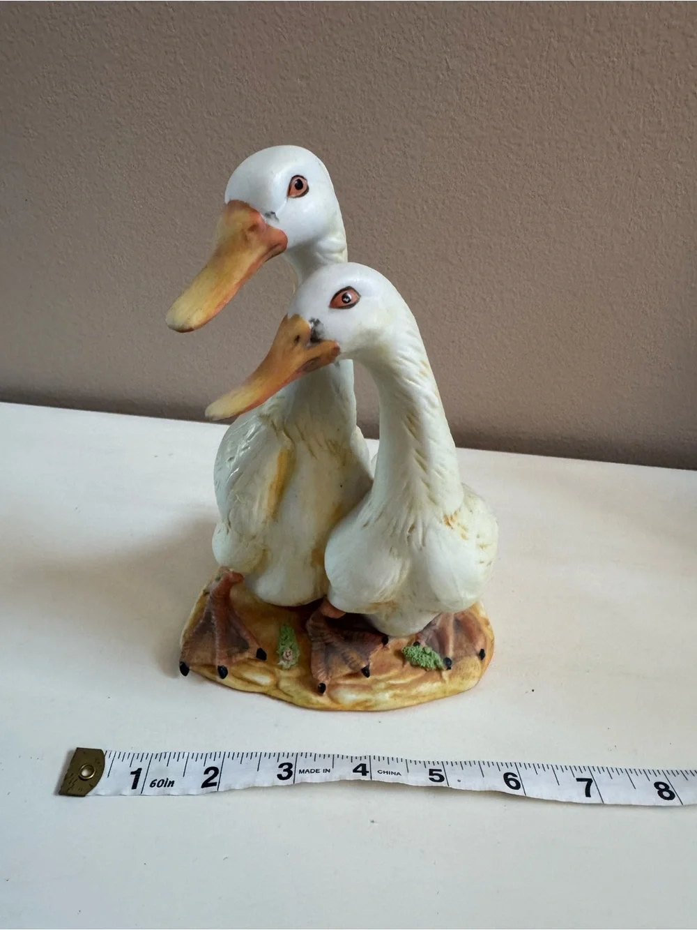 White Duck Couple Bird Figurine Decorative Ornament - White